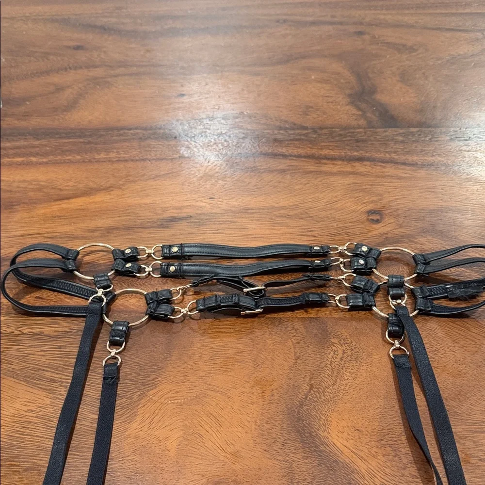 Black Faux Leather Garter Belt with Gold Hardware - Picture 2 of 4
